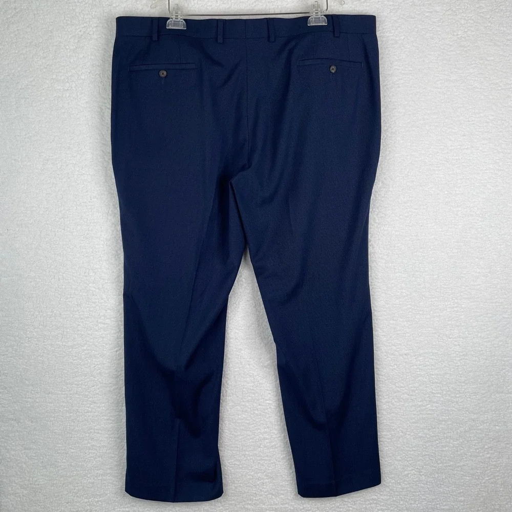 Ralph Lauren Mens Navy Blue Micro Check Dress Pants Flat Front‎ 42x31